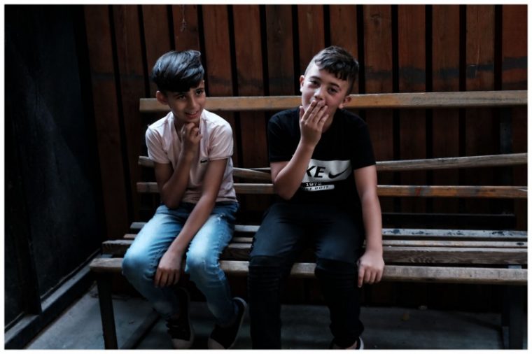 Children at the Jenin refugee camp attending the Freedom Theater performance.